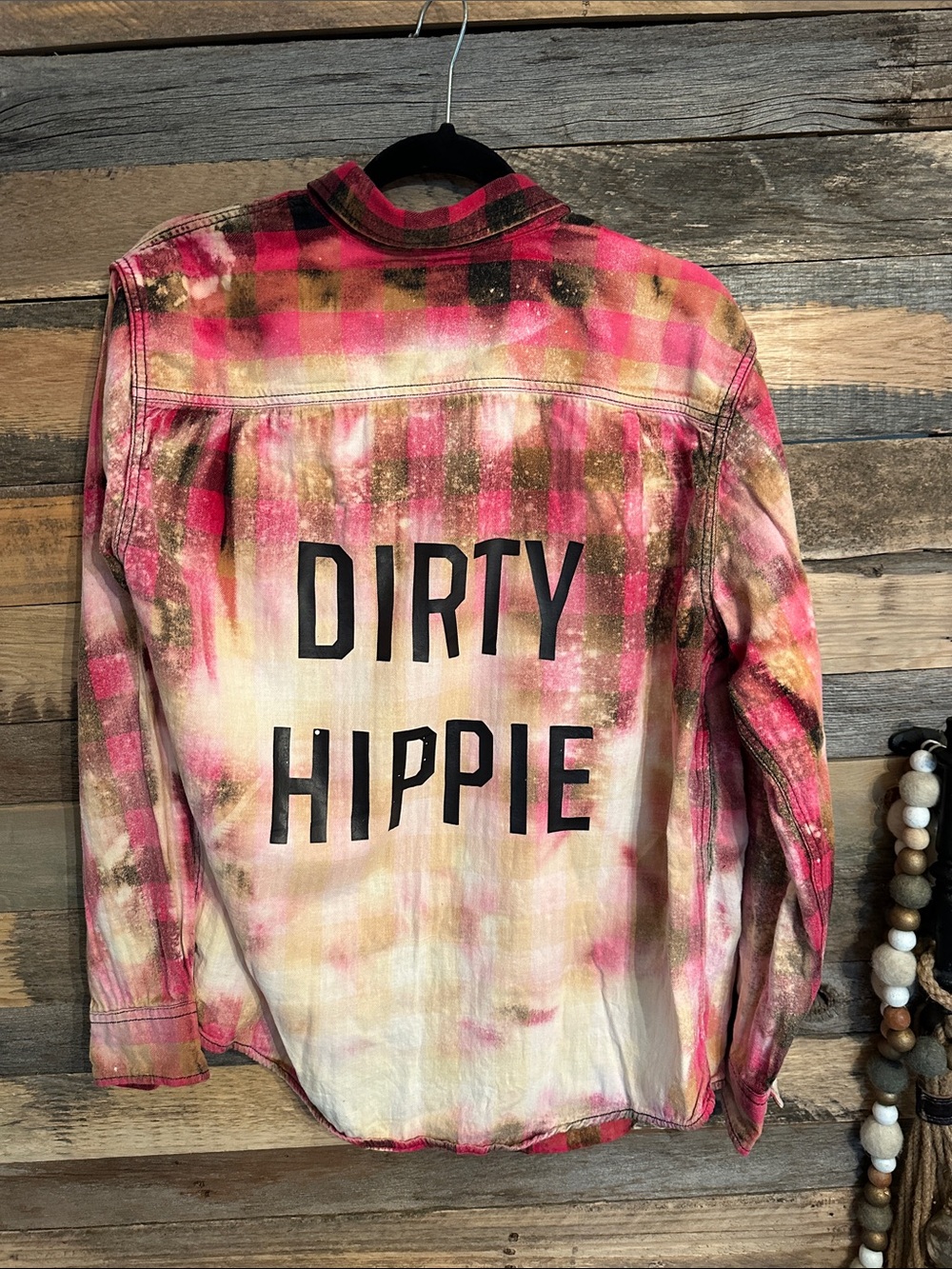 Graphic Plaid Button-Up Shirt - "DIRTY HIPPIE"